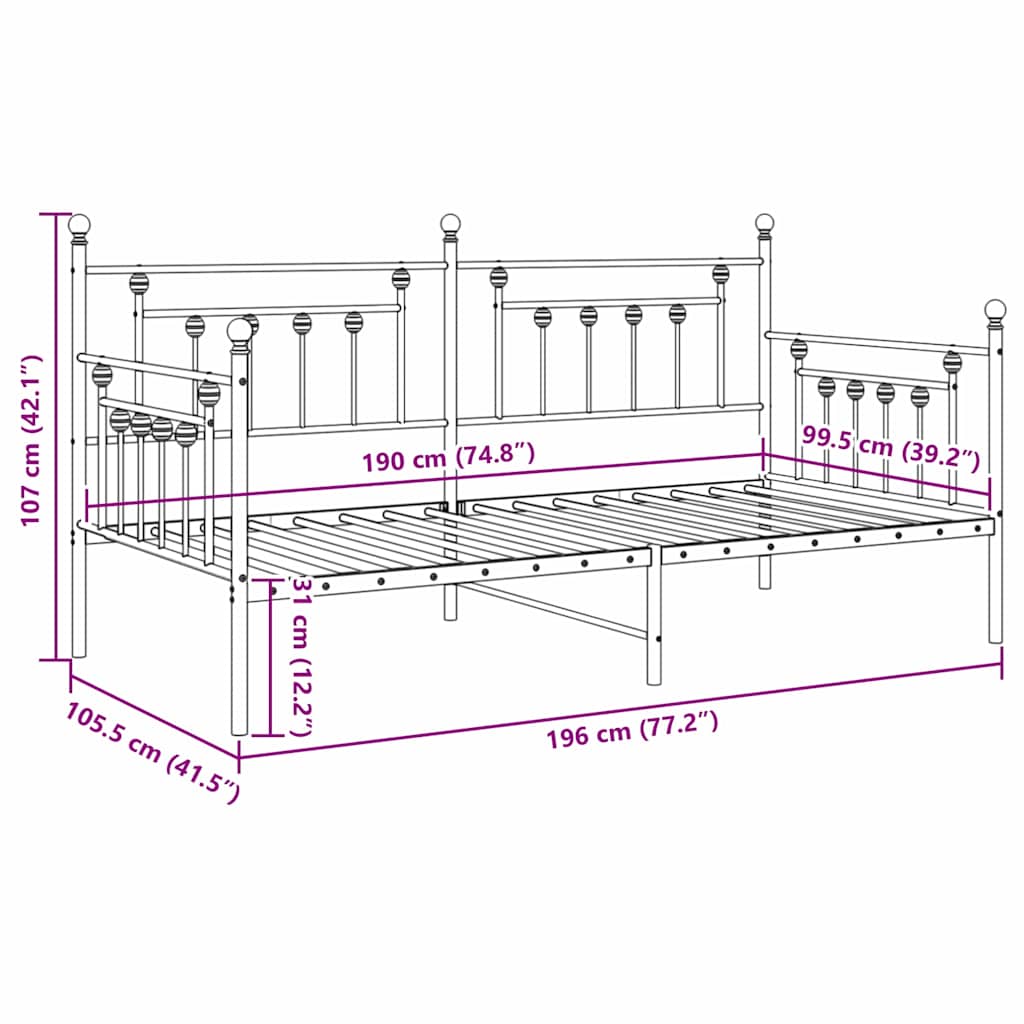 Daybed Frame White 100 x 190 cm Steel