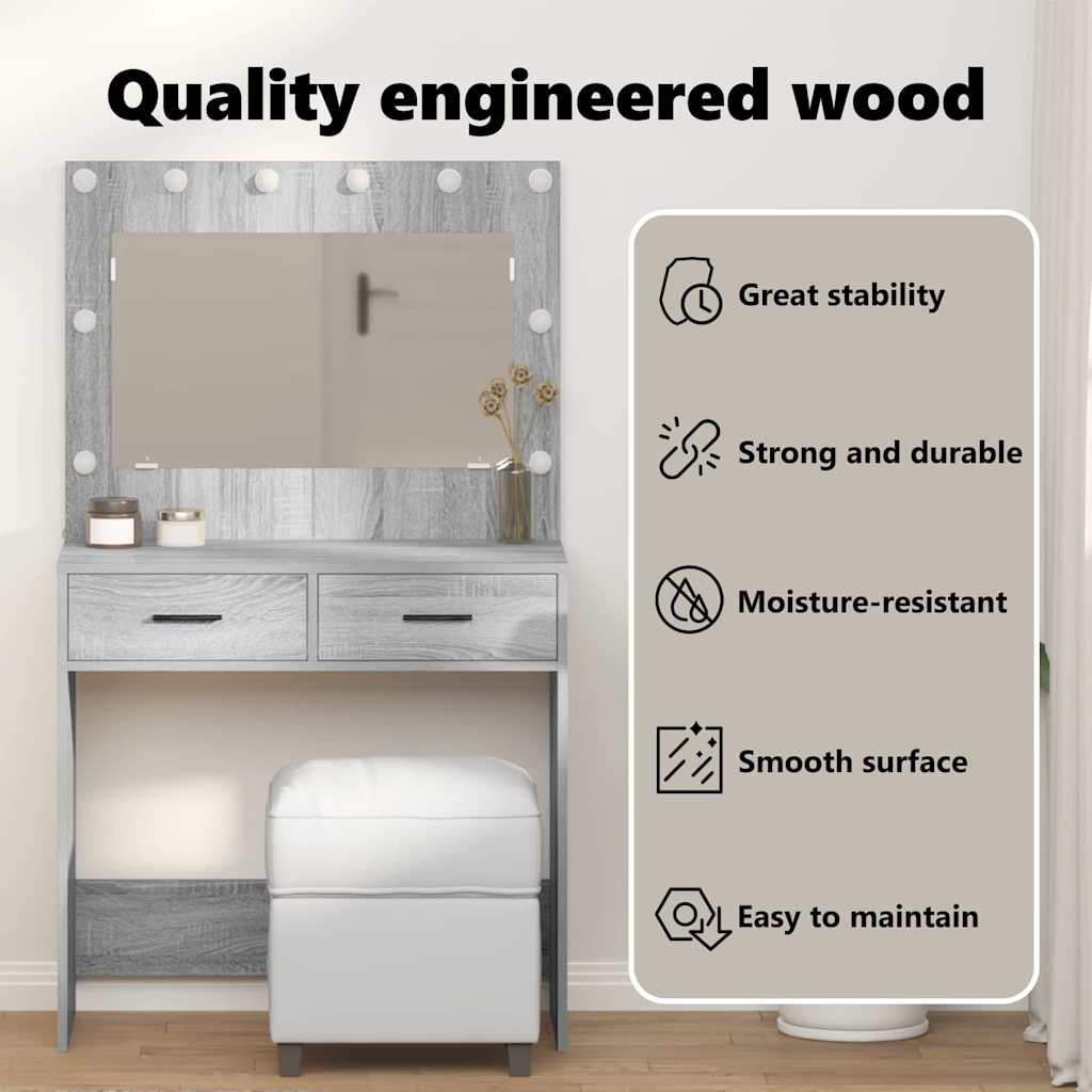 Dressing Table Grey Sonoma 78.5 x 41 x 135 cm Engineered Wood
