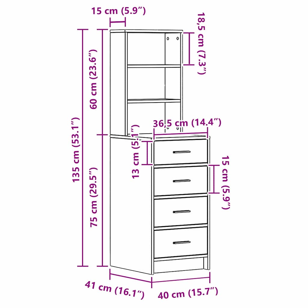 Highboard White 40 x 41 x 135 cm Engineered Wood