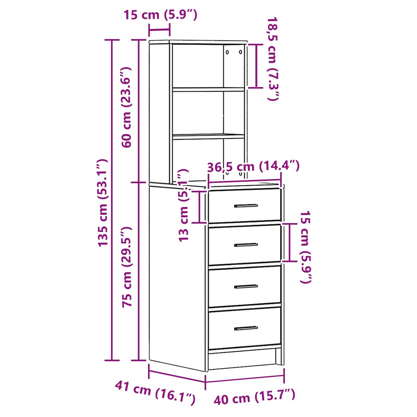 Highboard Concrete grey 40 x 41 x 135 cm Engineered Wood