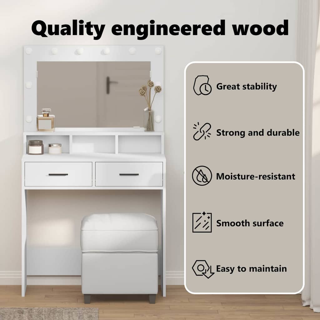 Dressing Table White 79 x 41 x 135 cm Engineered Wood