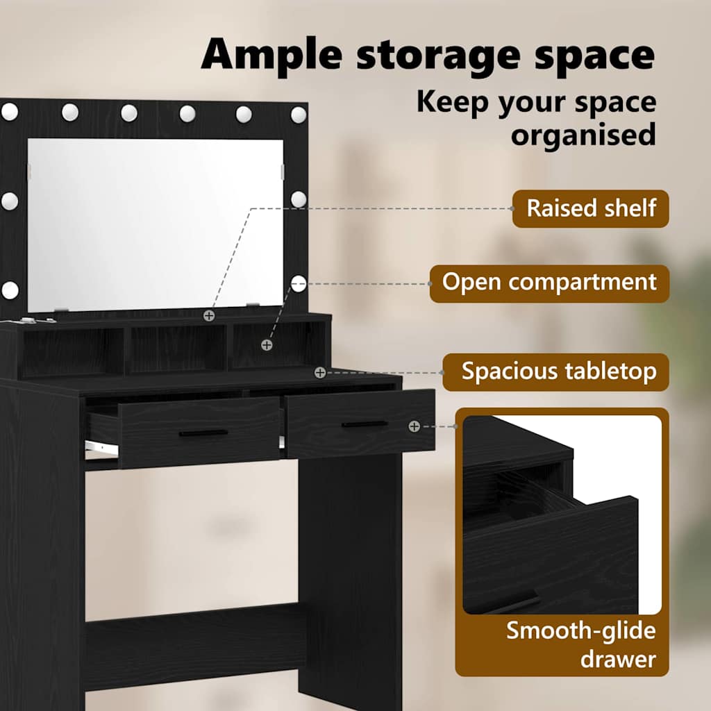 Dressing Table Black Oak 79 x 41 x 135 cm Engineered Wood