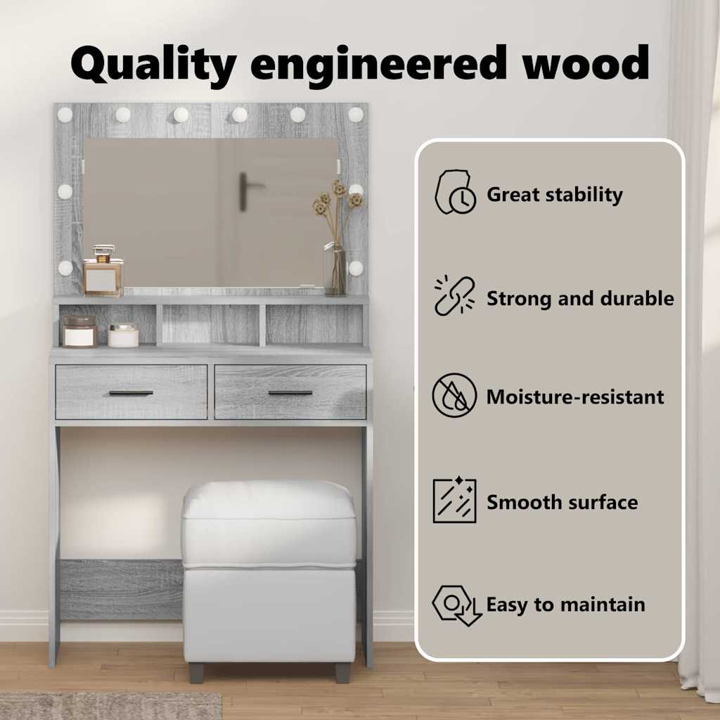 Dressing Table Grey Sonoma 79 x 41 x 135 cm Engineered Wood