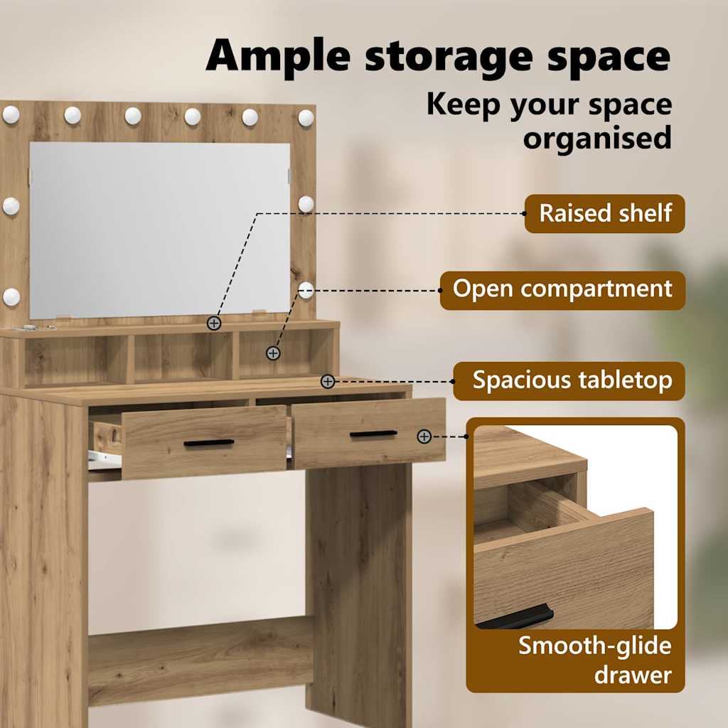 Dressing Table Artisan Oak 79 x 41 x 135 cm Engineered Wood