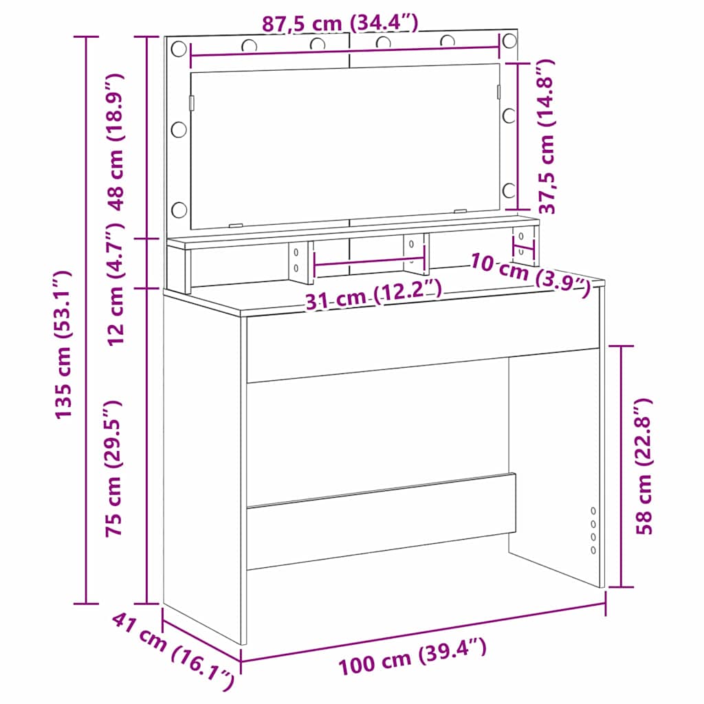 Dressing Table Smoked Oak 100 x 41 x 135 cm Engineered Wood