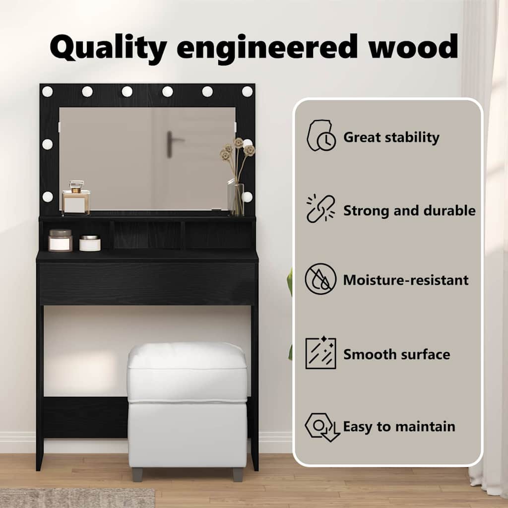 Dressing Table Black Oak 75.5 x 41 x 135 cm Engineered Wood