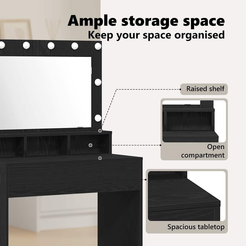 Dressing Table Black Oak 75.5 x 41 x 135 cm Engineered Wood