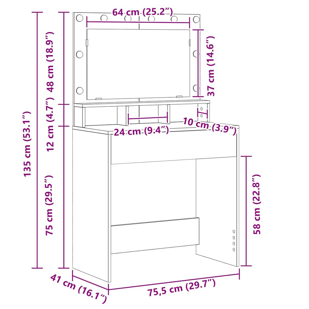 Dressing Table Smoked Oak 75.5 x 41 x 135 cm Engineered Wood