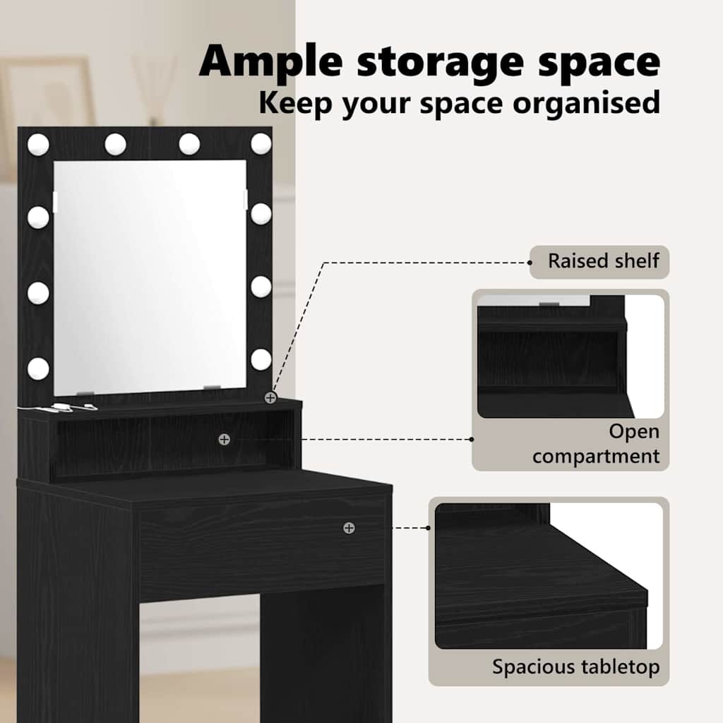 Dressing Table Black Oak 50 x 41 x 135 cm Engineered Wood