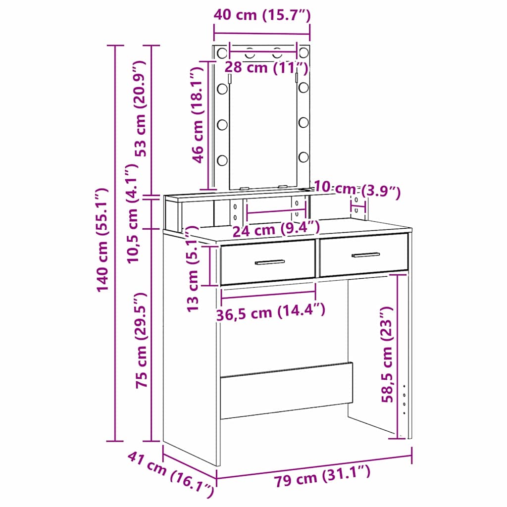 Dressing Table Grey 79 x 41 x 140 cm Engineered Wood