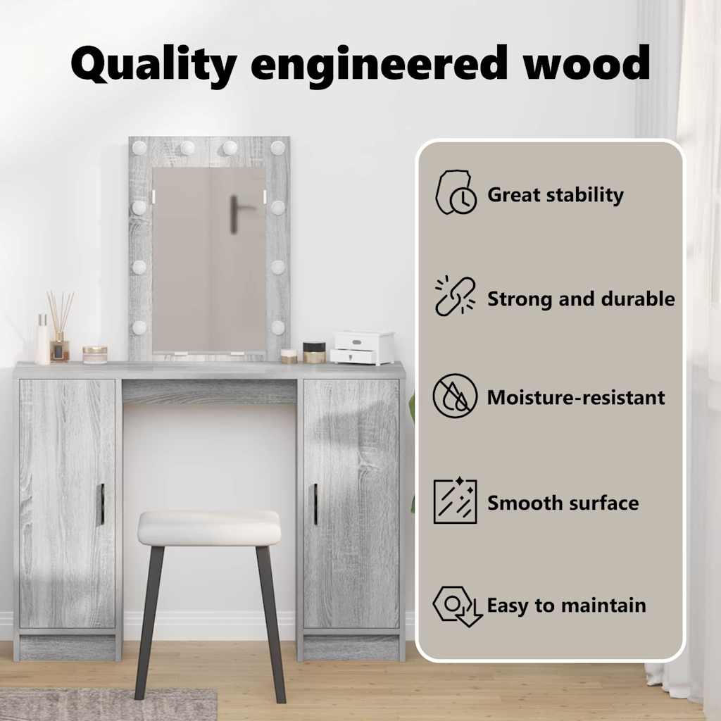Dressing Table with Door Grey 102 x 33 x 135 cm Engineered Wood