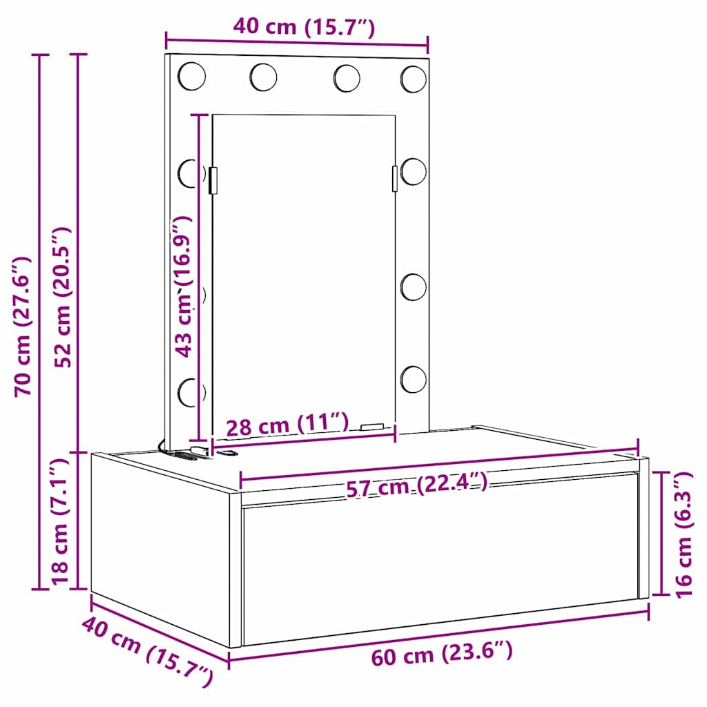 Dressing Table Black 60 x 40 x 70 cm Engineered Wood