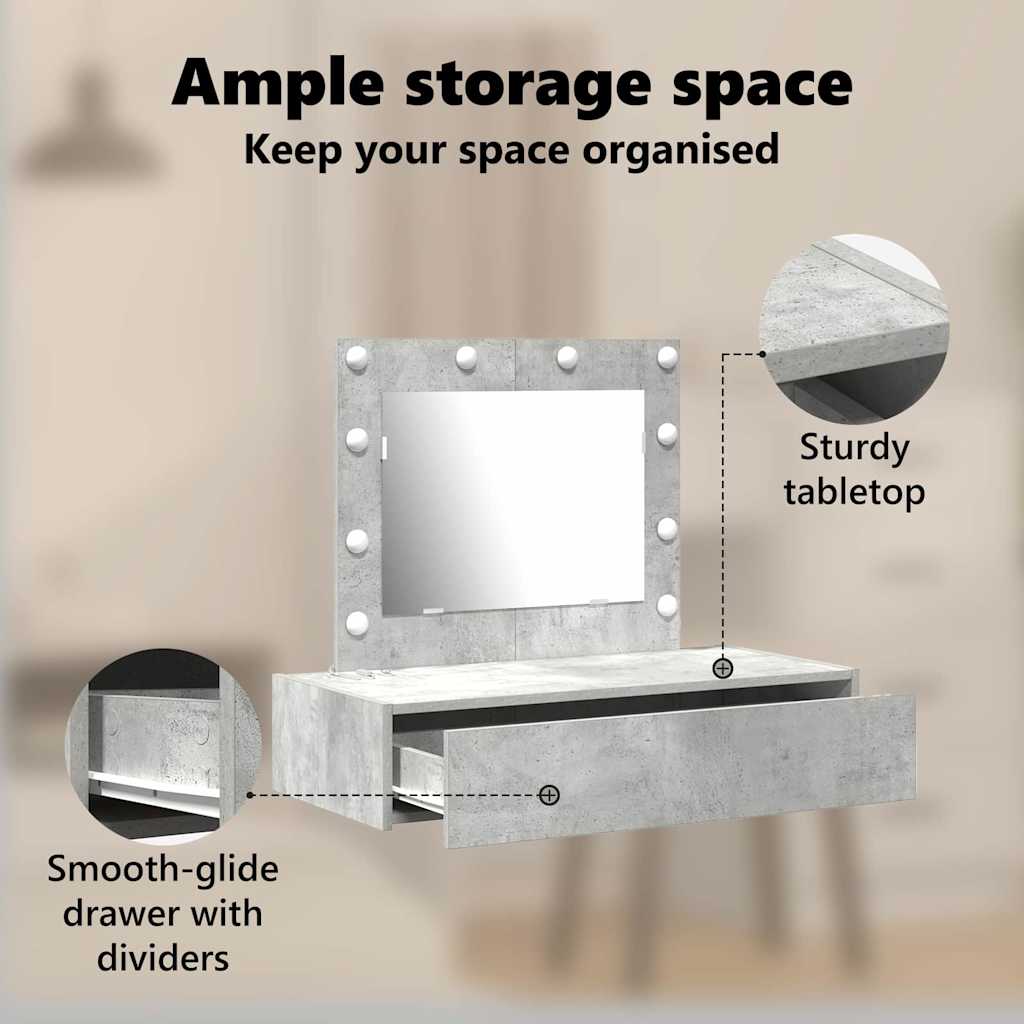 Dressing Table with Drawer Grey 83 x 40 x 70 cm Engineered Wood