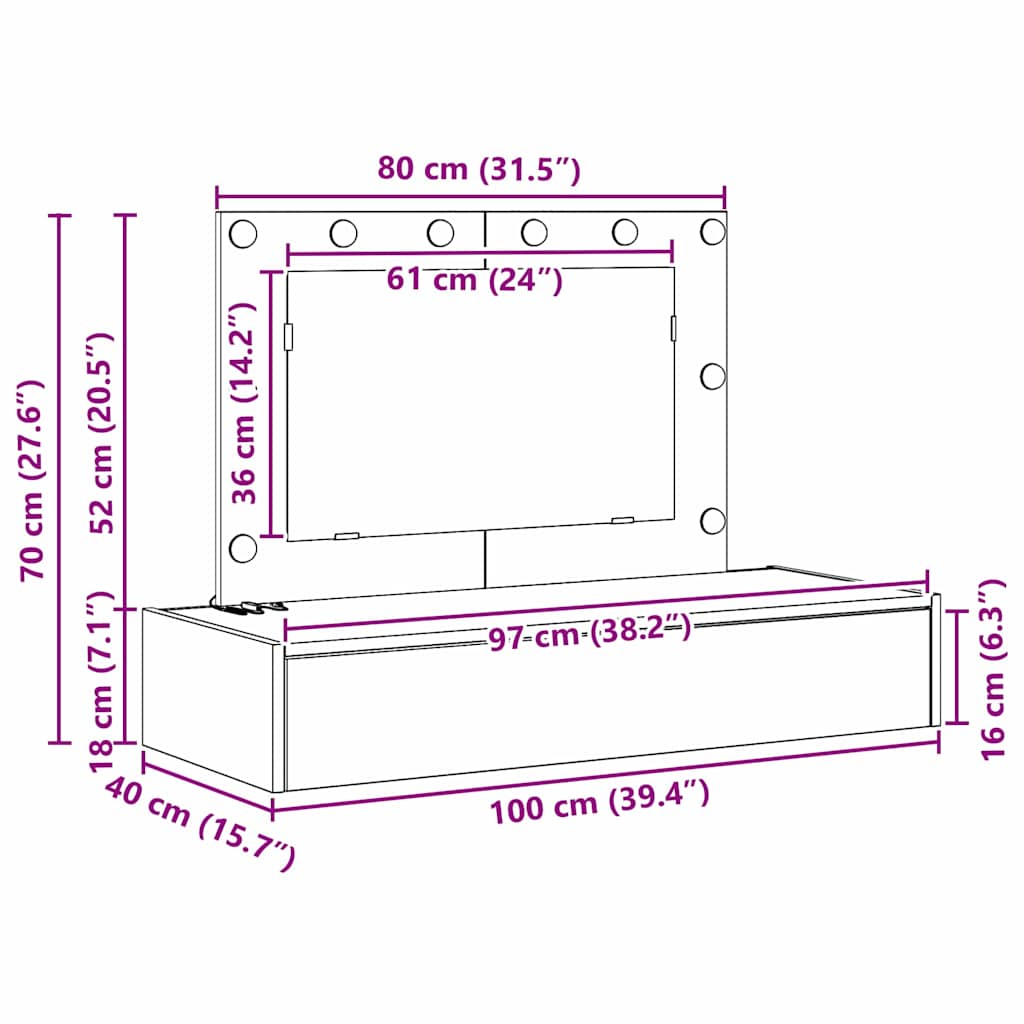 Dressing Table Black 100 x 40 x 70 cm Engineered Wood