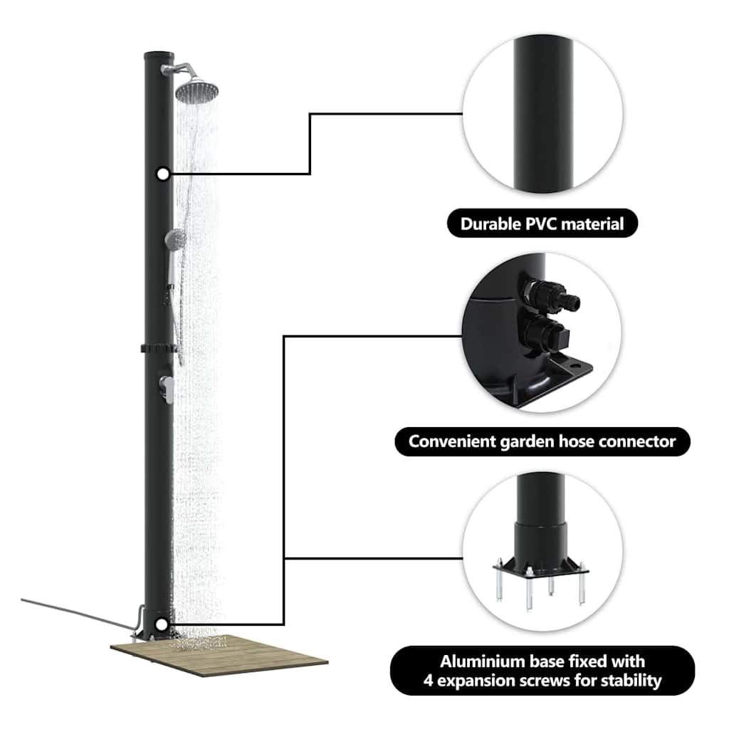 Outdoor Solar shower Black 217 cm PVC and Aluminium