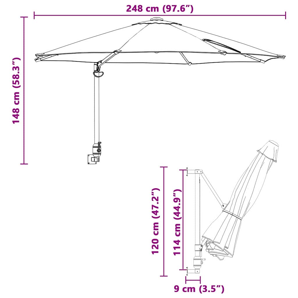 Garden Parasol 248 x 248 x 148 cm Polyester and Steel Azurblau