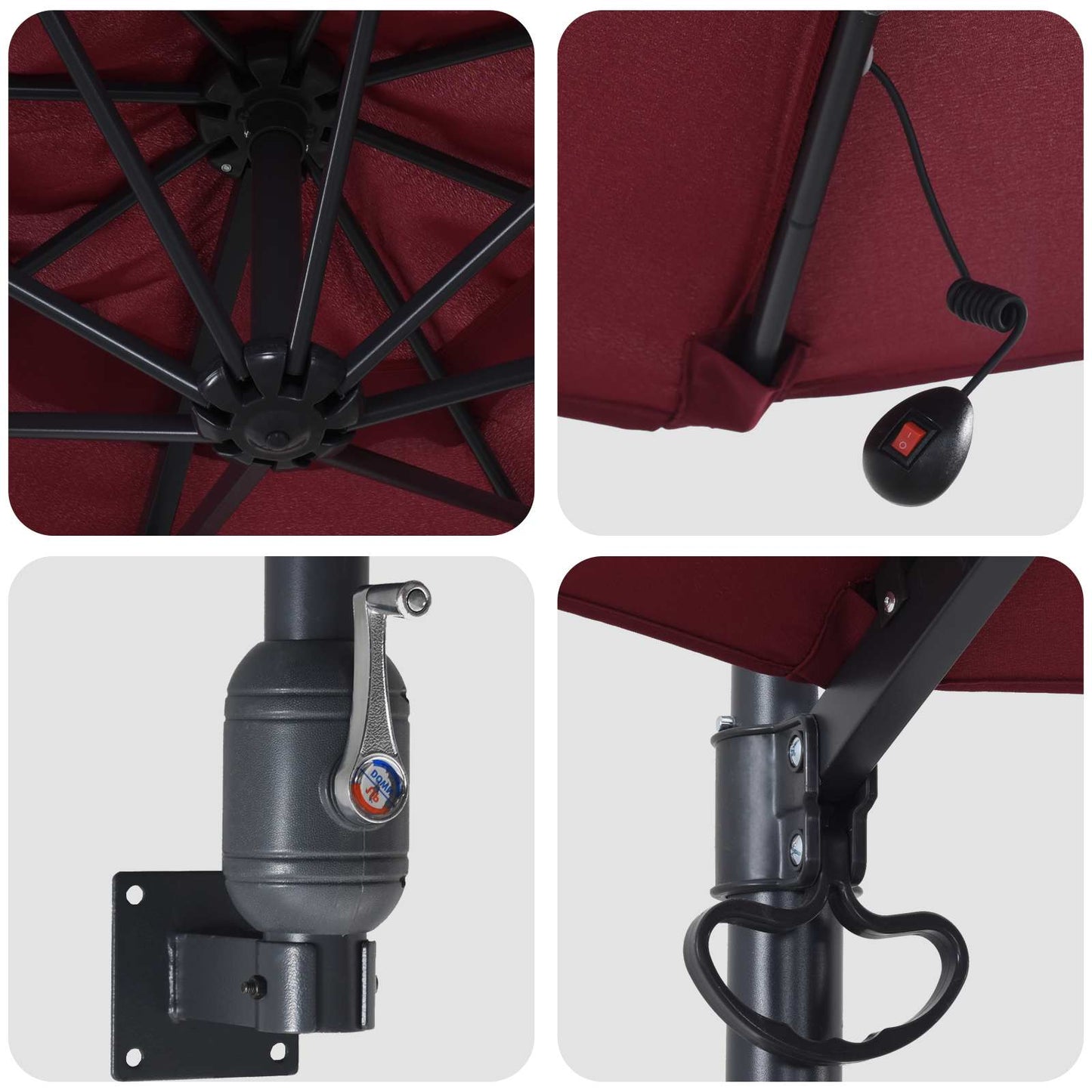 Garden Parasol Manual Bordeaux Red 248 x 248 x 148 cm