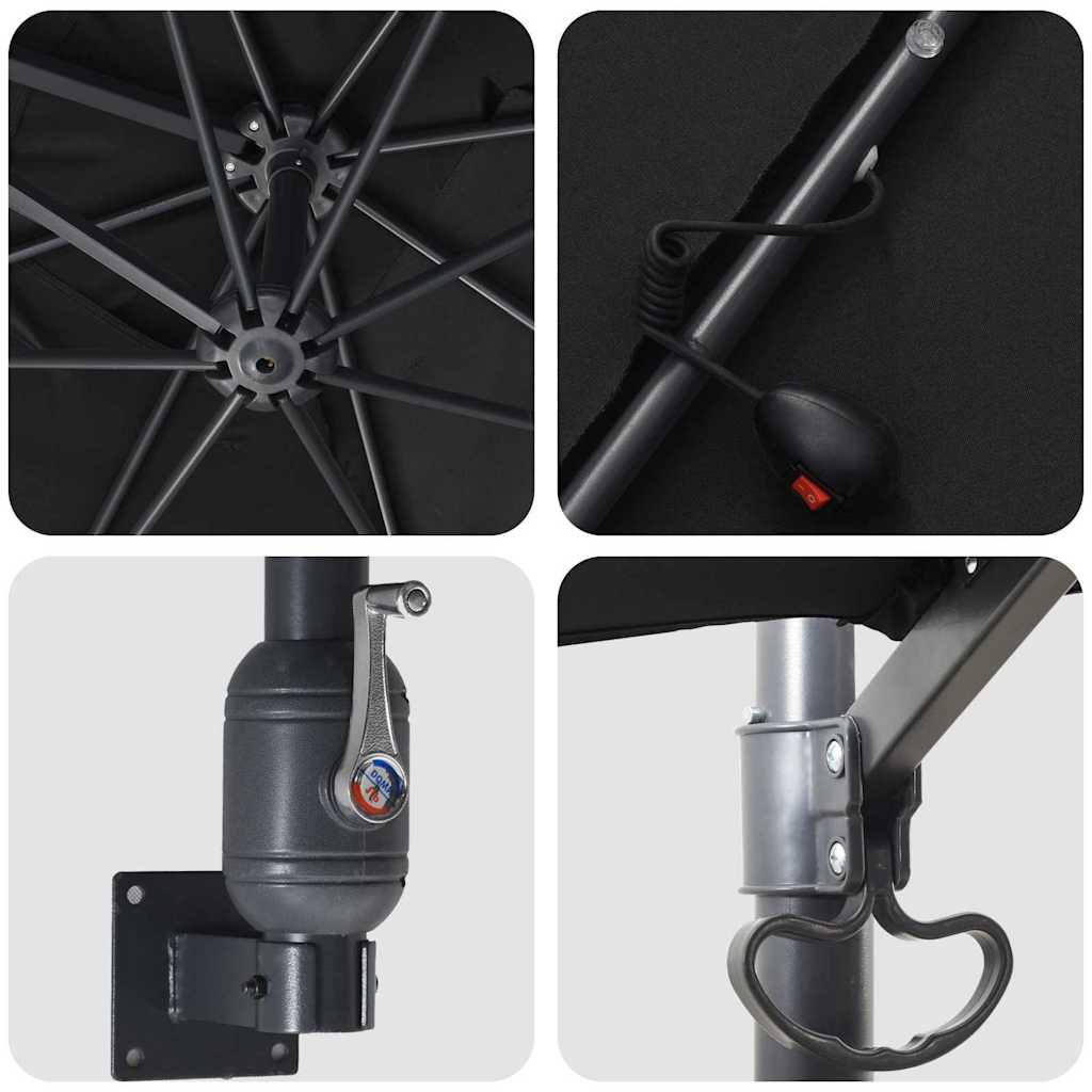 Garden Parasol Black 248.5 x 247.5 x 160 cm Polyester and Steel