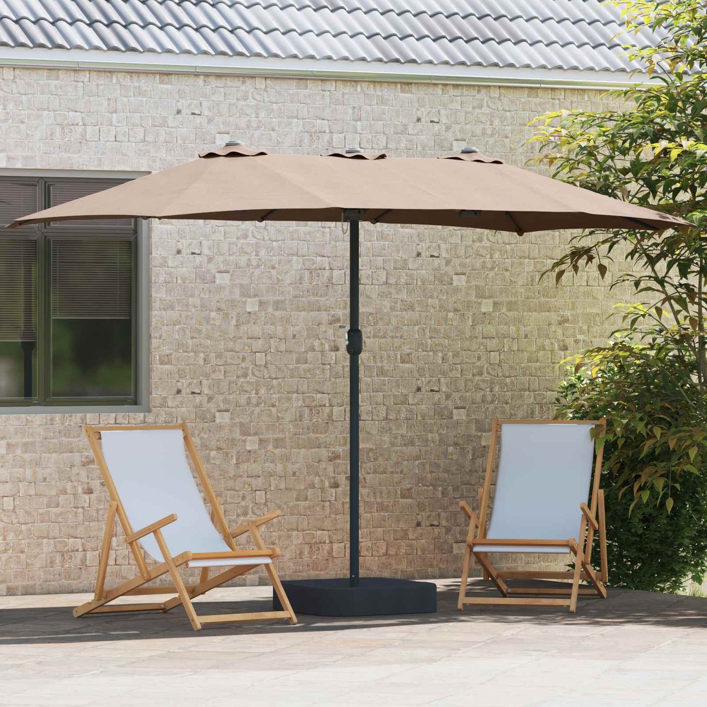 Garden Parasol Taupe 385 x 209 x 244 cm Polyester