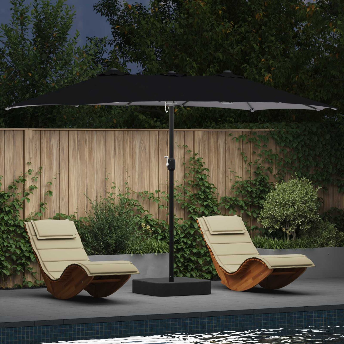 Garden Parasol Black 385 x 209 x 244 cm Polyester