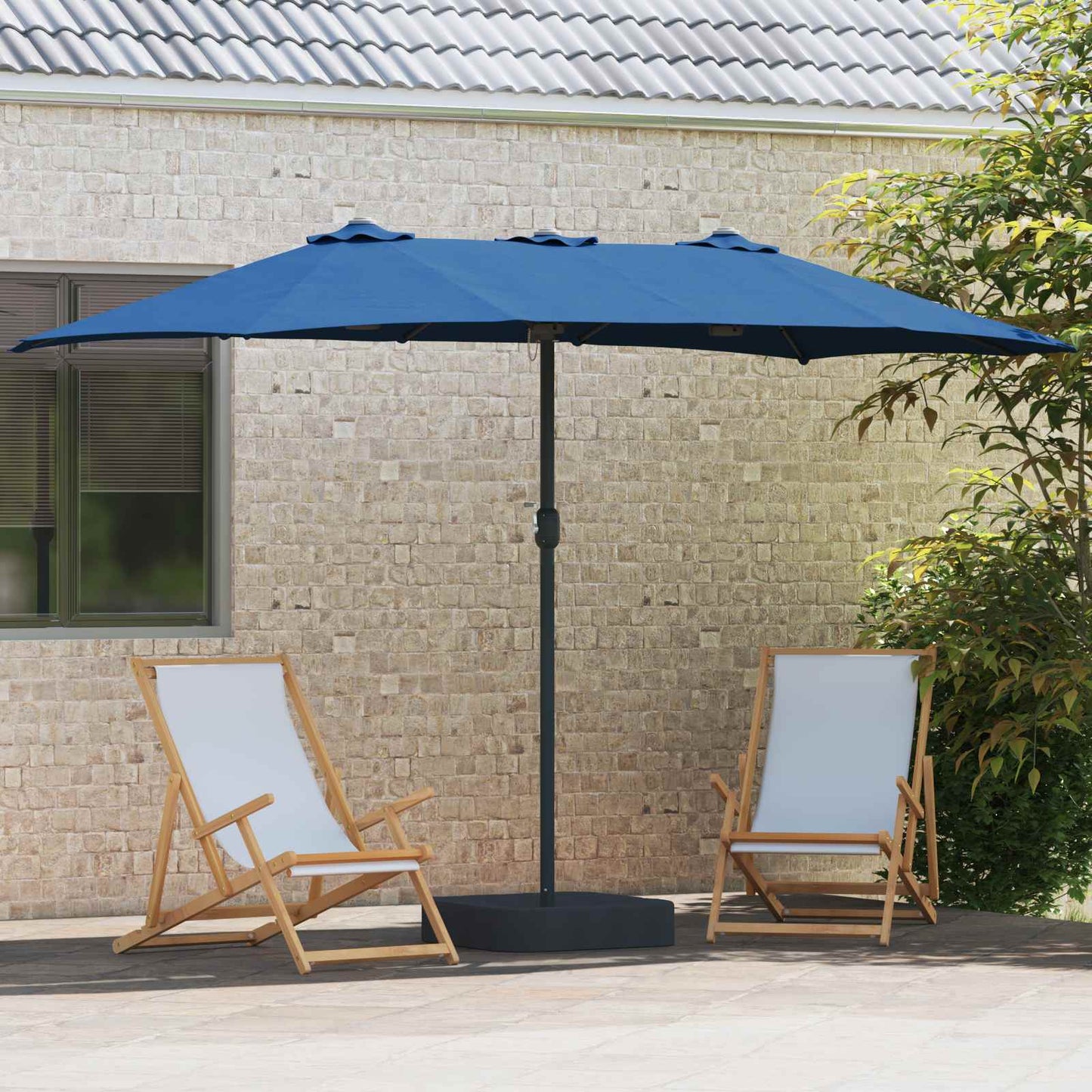 Garden Parasol Azurblau 385 x 209 x 244 cm Polyester