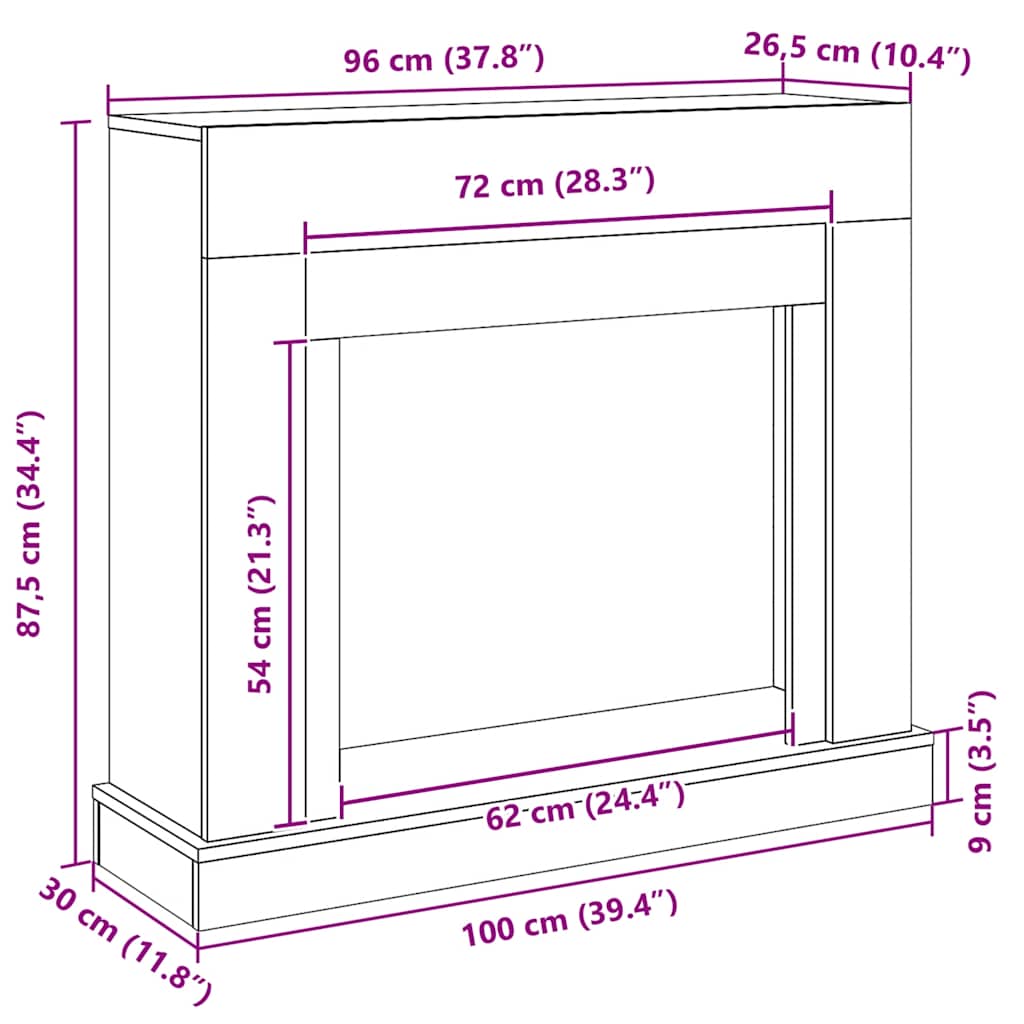 Fireplace Surround Black Oak 100x30x87,5 cm Engineered Wood