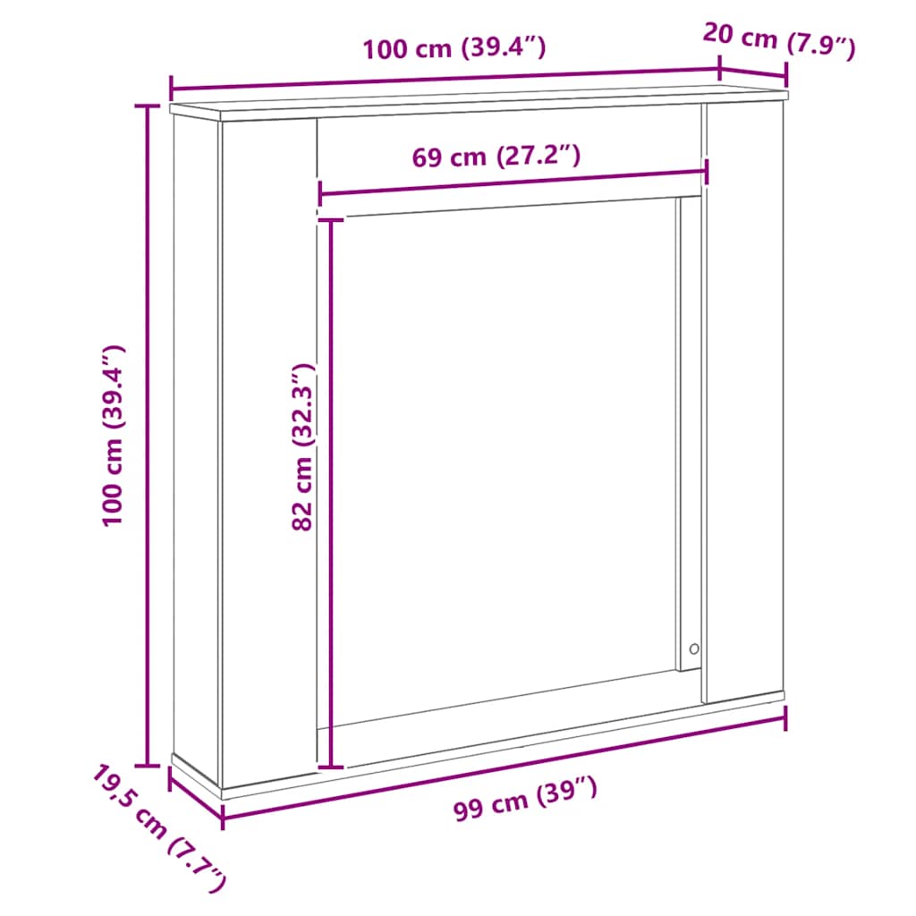 Fireplace Surround Black Oak 100x20x100 cm Engineered Wood