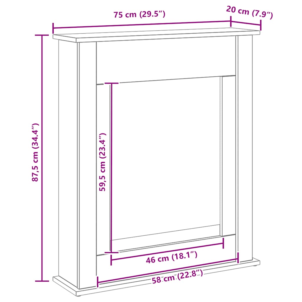 Fireplace Surround Black Oak 75x20x87,5 cm Engineered Wood