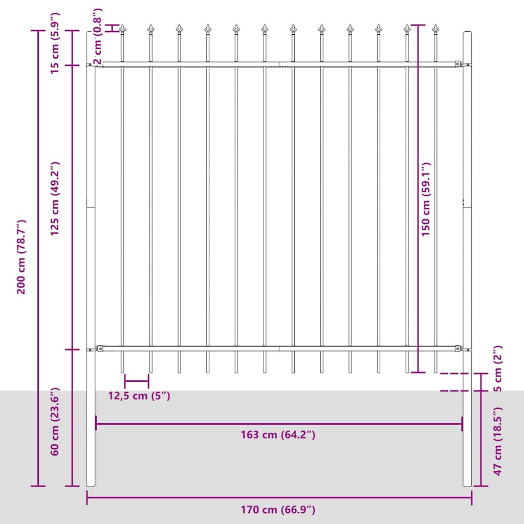 Garden Fence 5 pcs Grey 8.5 x 1.5 m Powder-coated Steel