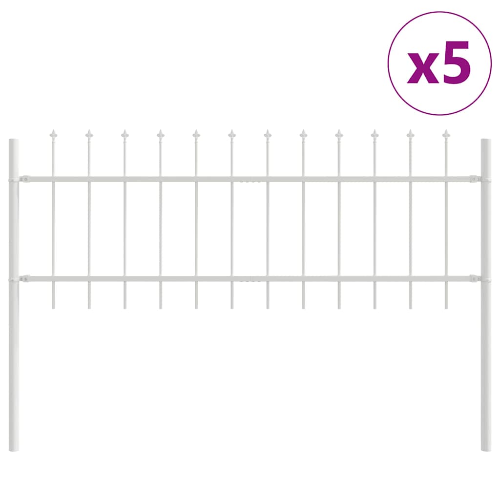 Garden Fence 5 pcs White 8.5 x 0.6 m Powder-coated Steel