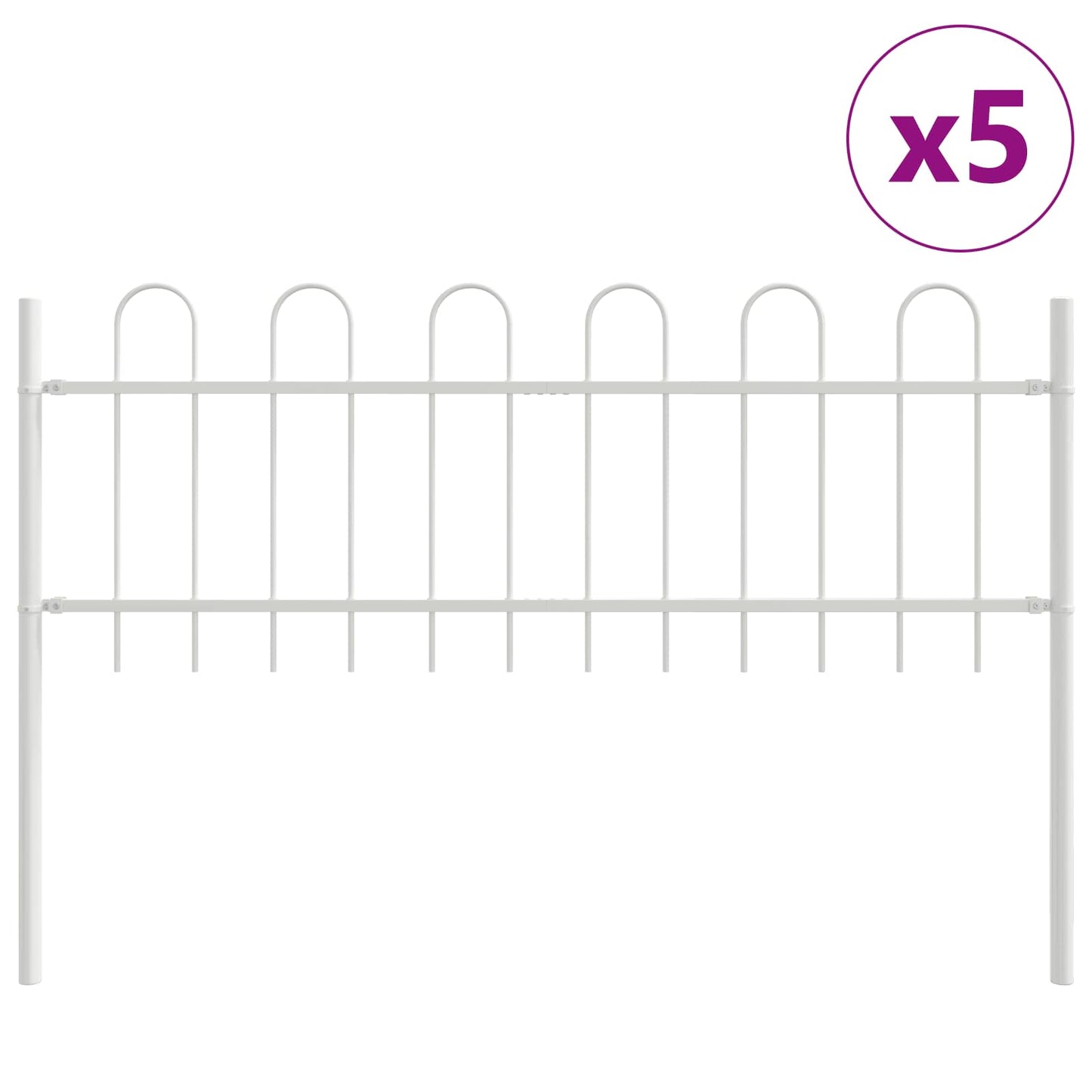 Garden Fence 5 pcs White 8.5 x 0.6 m Powder-coated Steel