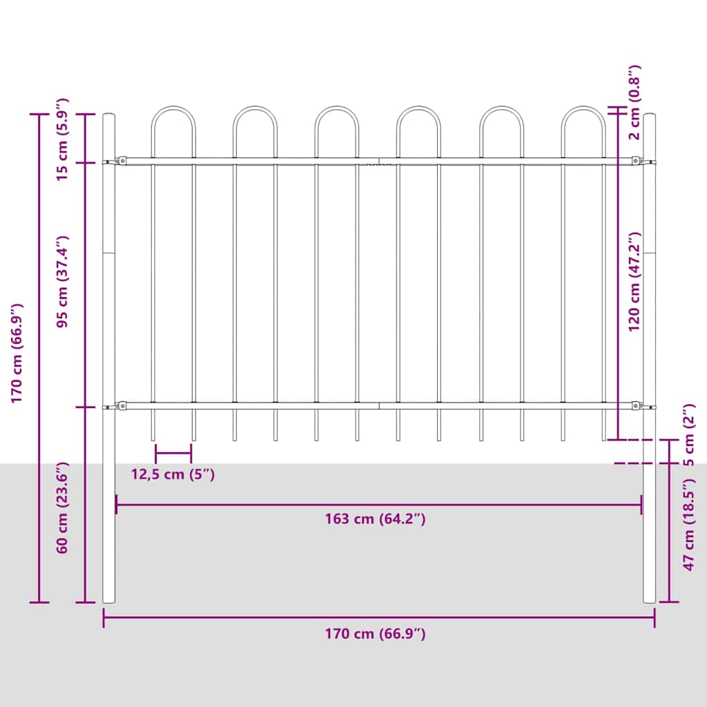 Garden Fence 6 pcs Grey 10.2 x 1.2 m Powder-coated Steel