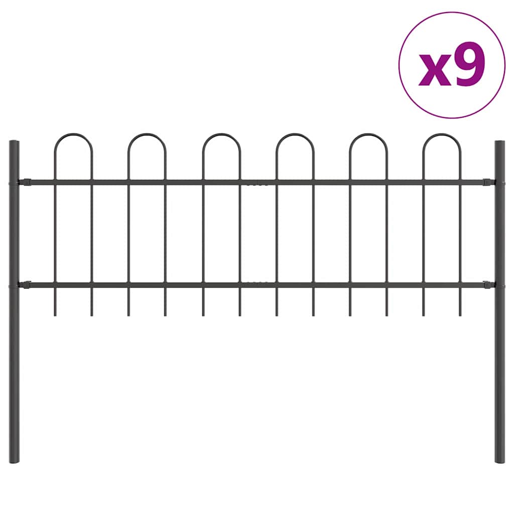 Garden Fence 9 pcs Grey 15.3 x 0.6 m Powder-coated Steel