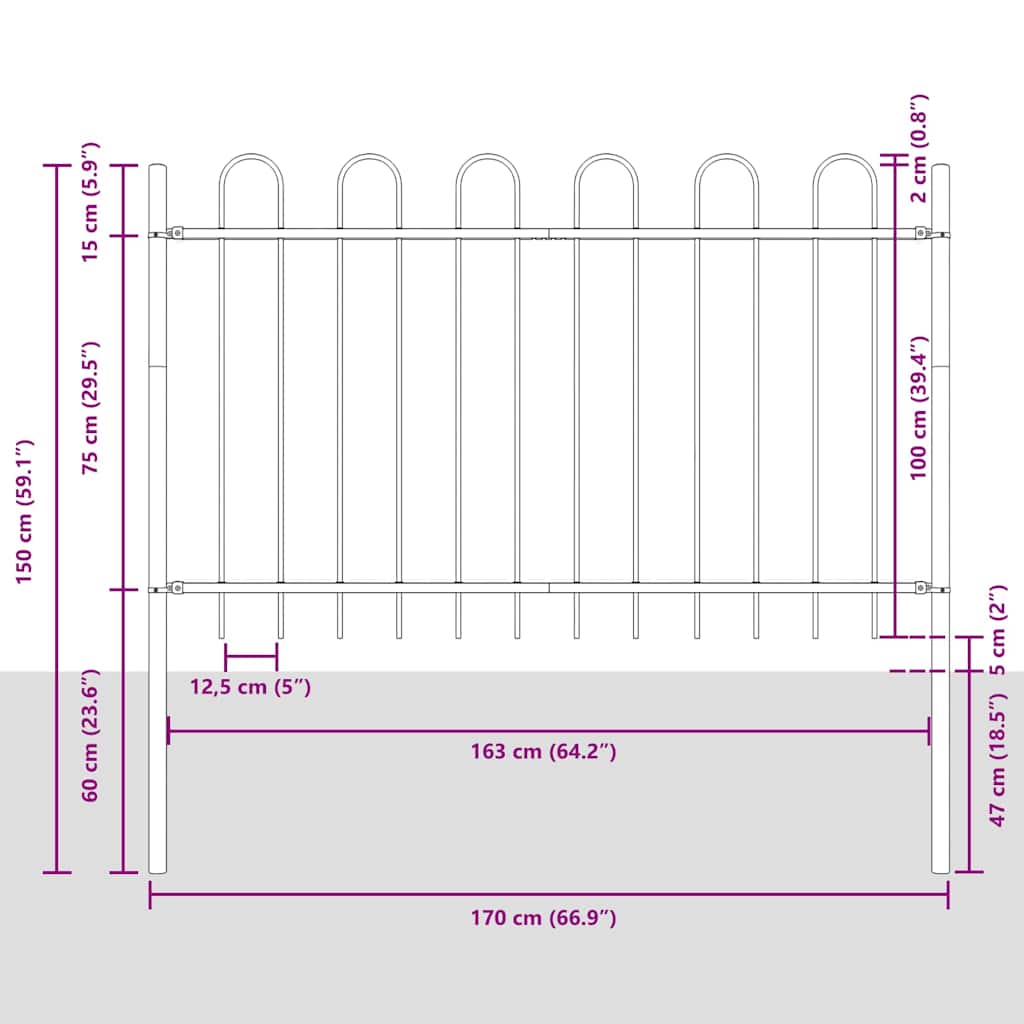 Garden Fence 9 pcs Grey 15.3 x 1 m Powder-coated Steel