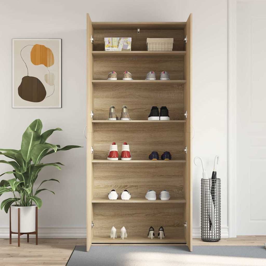 Shoe Cabinet 80 x 35.5 x 180 cm Engineered Wood Brown