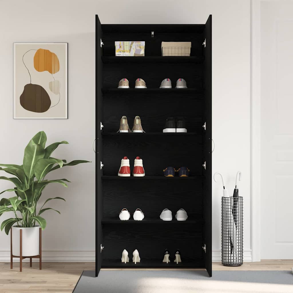 Shoe Cabinet 80 x 35.5 x 180 cm Engineered Wood Black
