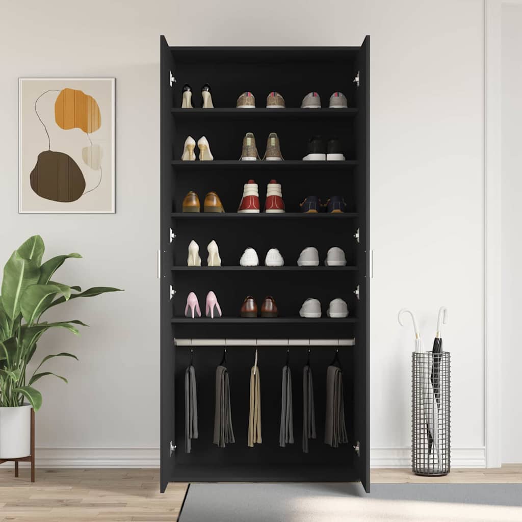 Shoe Cabinet 80 x 39 x 178 cm Engineered Wood Black