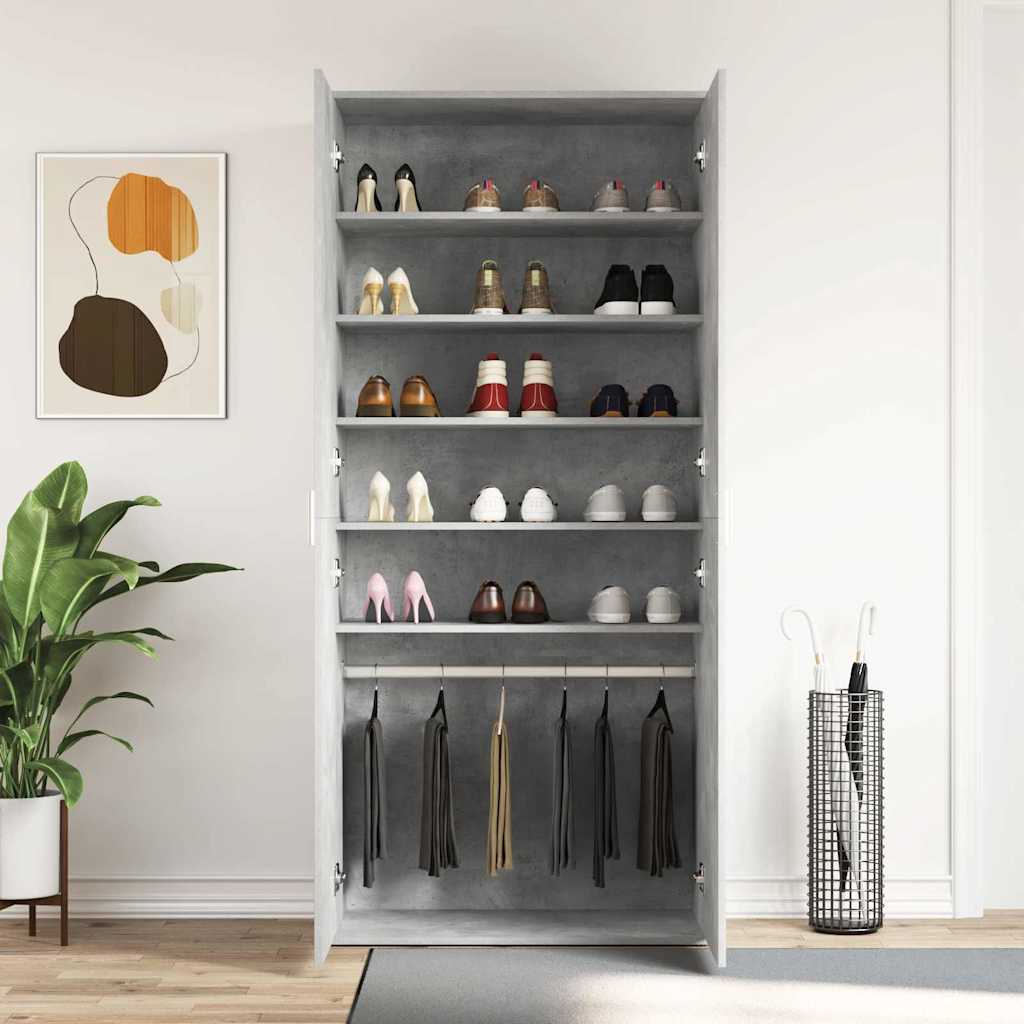 Shoe Cabinet 80 x 39 x 178 cm Engineered Wood Concrete Grey