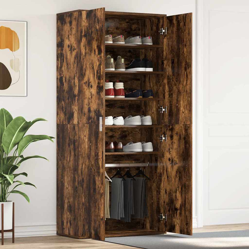Shoe Cabinet Smoked Oak 80 x 39 x 178 cm Engineered Wood