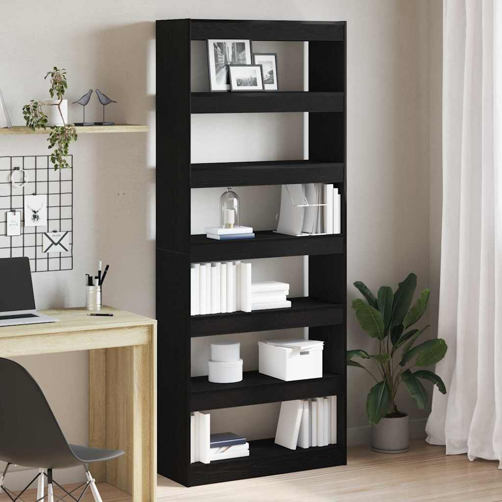 Book Cabinet with Shelf Black 80 x 30 x 198 cm Engineered Wood