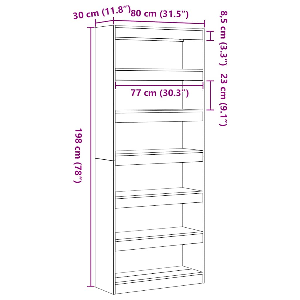Book Cabinet 6-Tier 80 x 30 x 198 cm Engineered Wood Old Wood