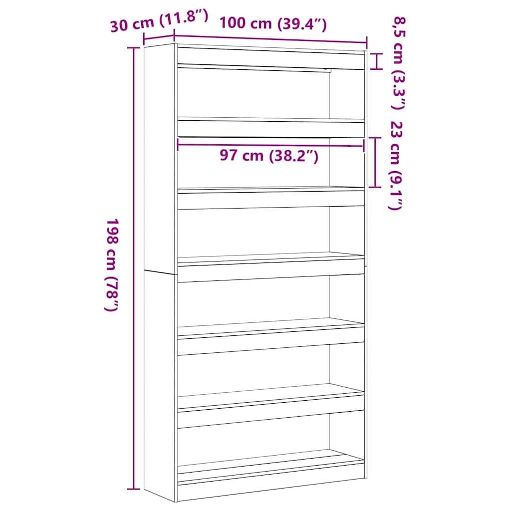 Book Cabinet Artisan Oak 100 x 30 x 198 cm Engineered Wood