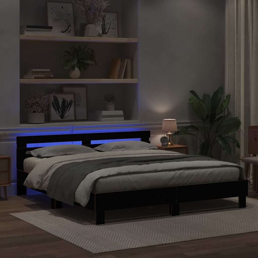 Bed Frame with LED Black Oak 200 x 200 cm Engineered Wood