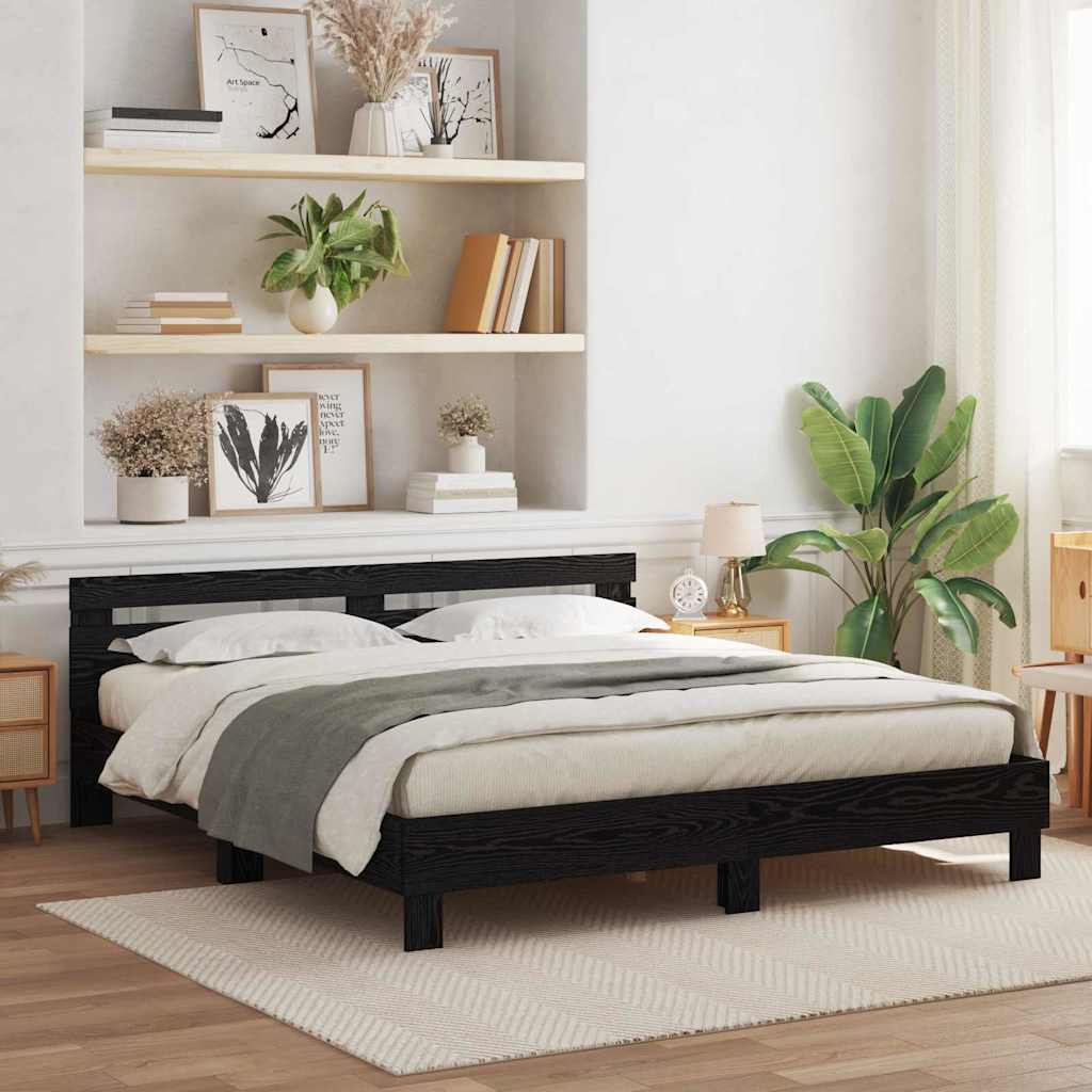 Bed Frame with LED Black Oak 200 x 200 cm Engineered Wood