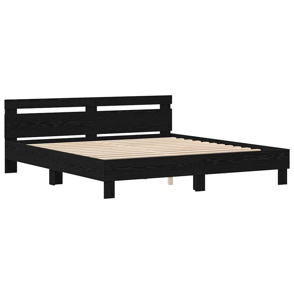 Bed Frame with LED Black Oak 200 x 200 cm Engineered Wood