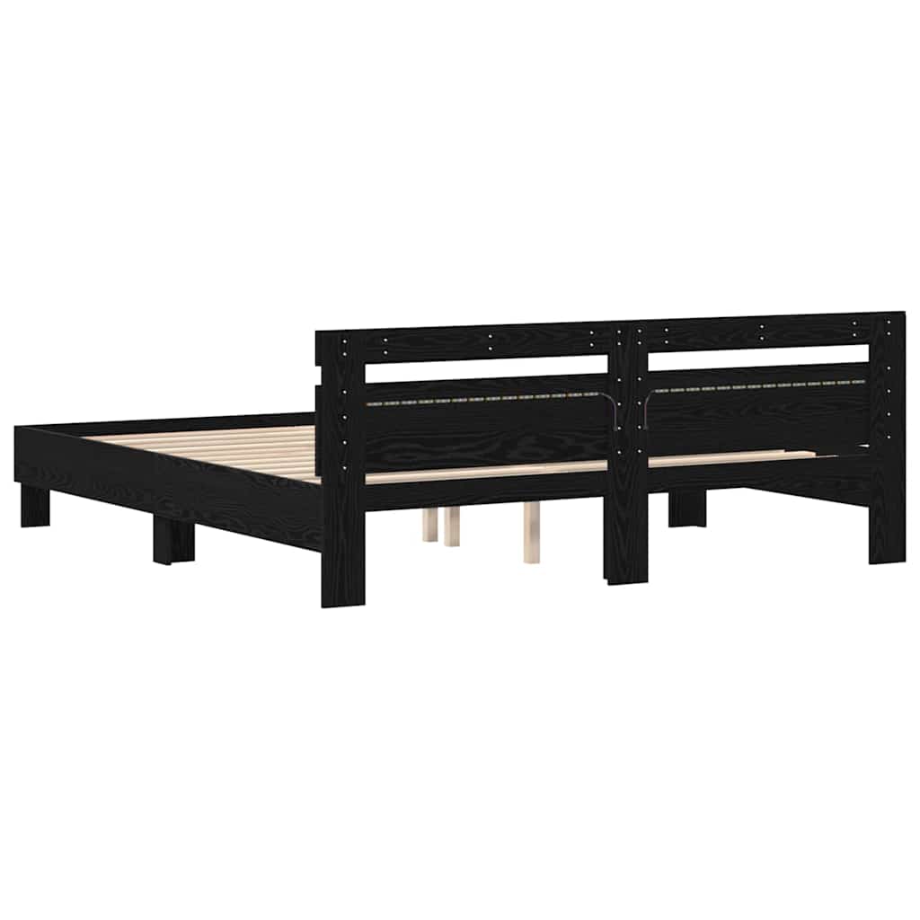 Bed Frame with LED Black Oak 200 x 200 cm Engineered Wood