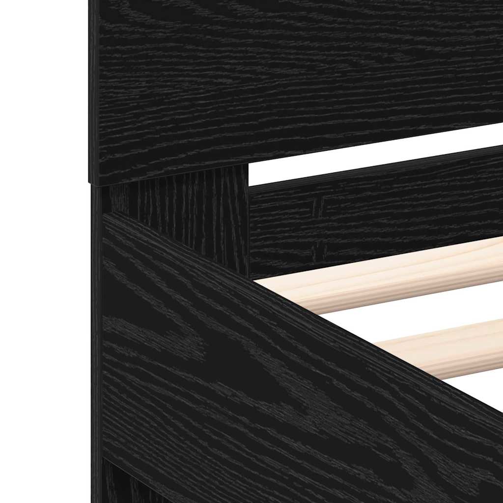 Bed Frame with LED Black Oak 150 x 200 cm Engineered Wood