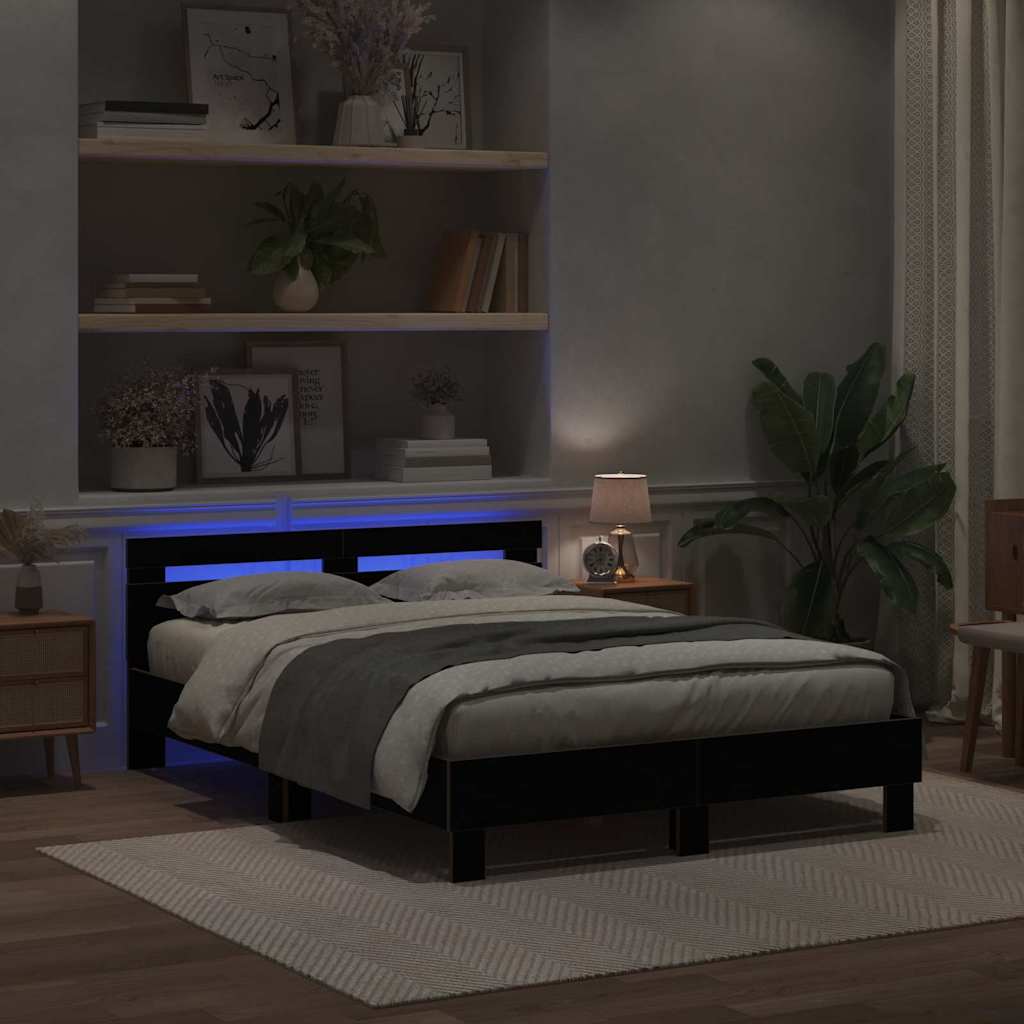Bed Frame with LED Black Oak 150 x 200 cm Engineered Wood