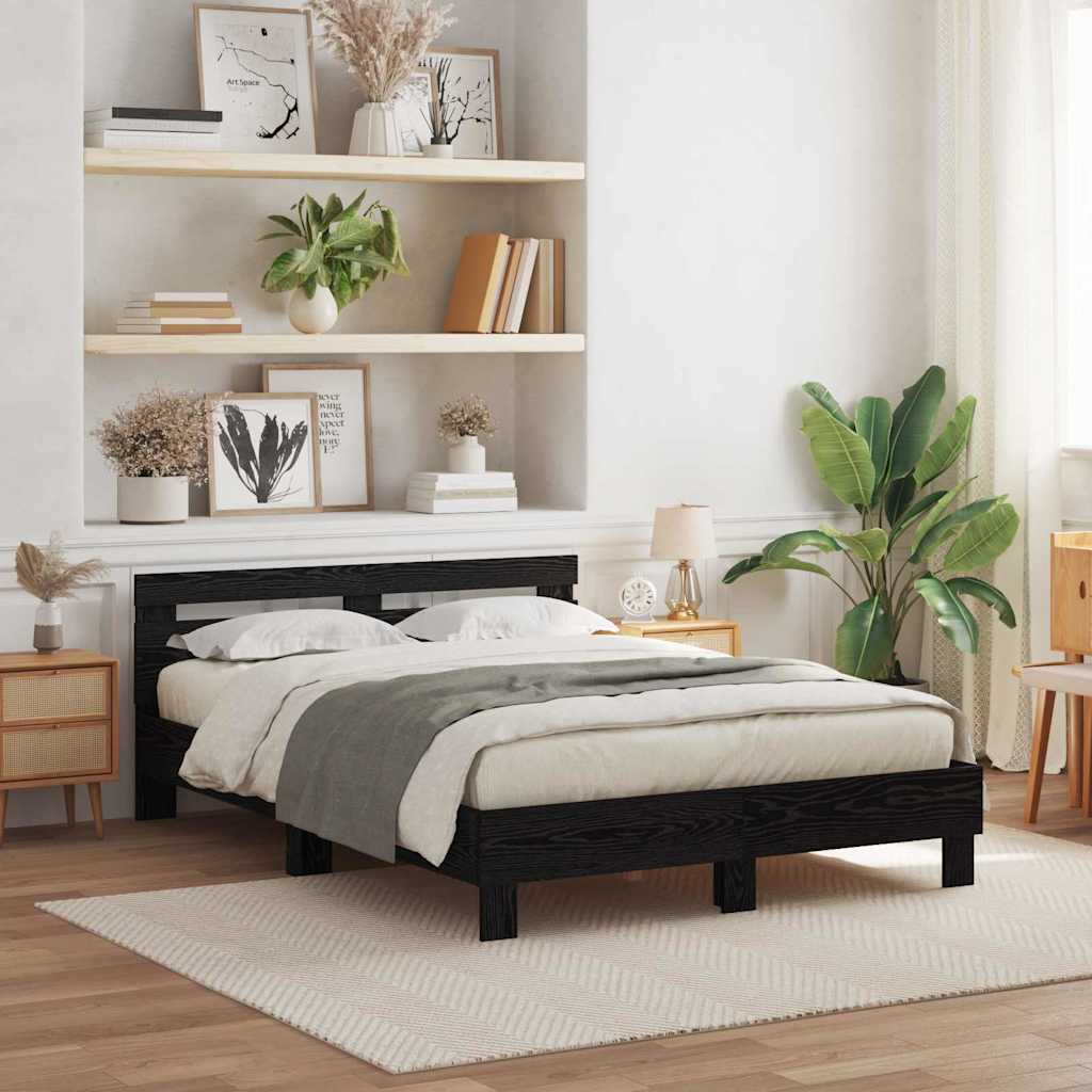 Bed Frame with LED Black Oak 150 x 200 cm Engineered Wood