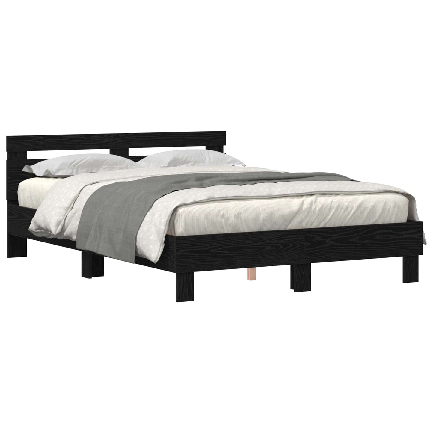 Bed Frame with LED Black Oak 150 x 200 cm Engineered Wood